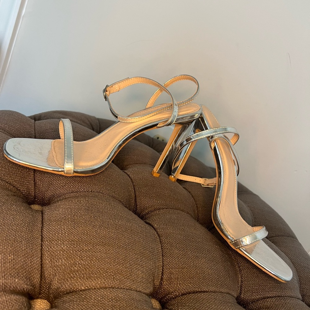 Squared Toe Barely There Heels in Silver